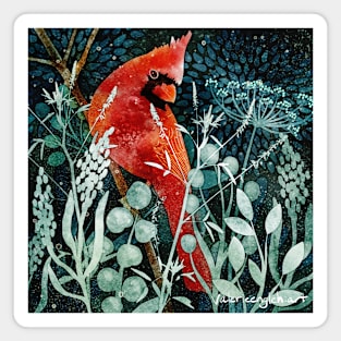 Snowy Cardinal Negative Watercolor Painting Magnet